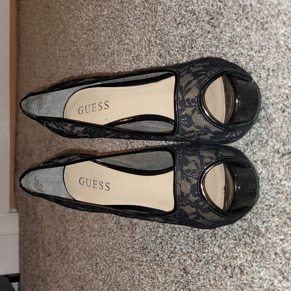 Guess Black Lace Peep Toe Gaminata Heels